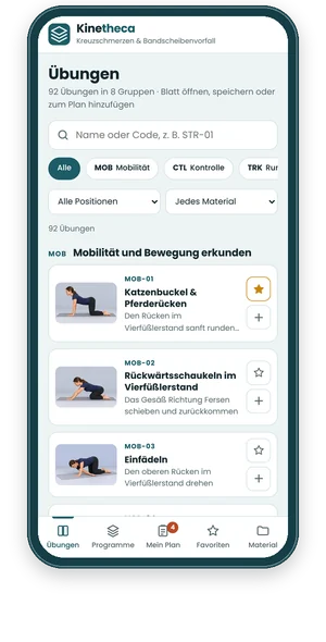 Plattform auf dem Smartphone: Übungsbibliothek mit Suche und Gruppen